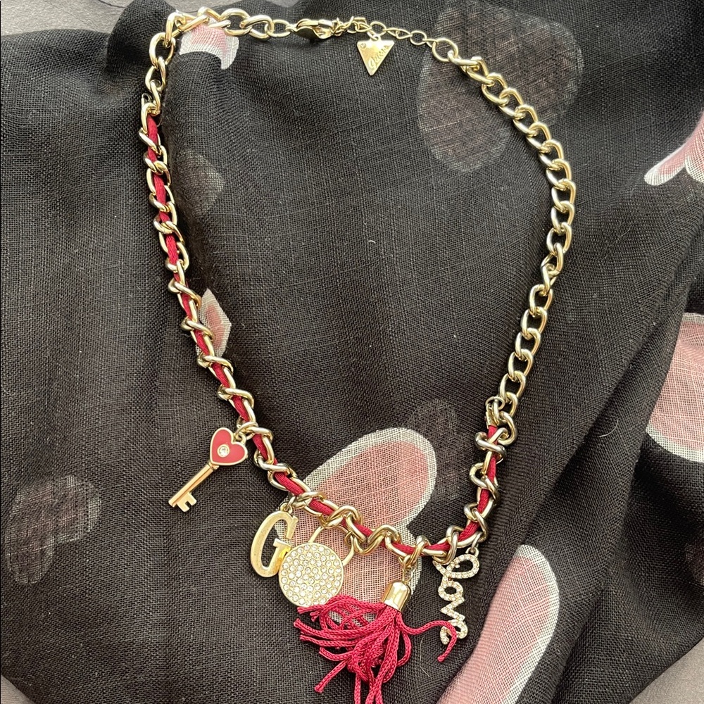 Gold and Red Charm Necklace